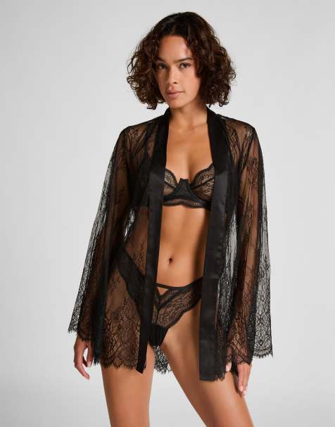 Hunkemoller - Kimono van kant in zwart - view 1
