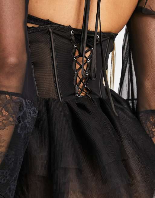 Hunkemöller – Korsett-Tütü aus Netzstoff in Schwarz, 3 von 4
