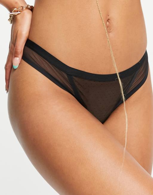 Hunkemoller – Kylie – Czarne stringi z siateczki w kropki