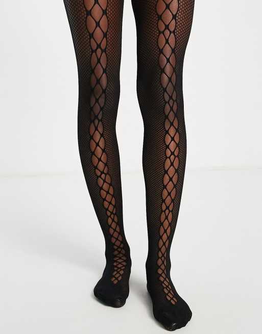 ASOS DESIGN lace tights with side cut out detail in black