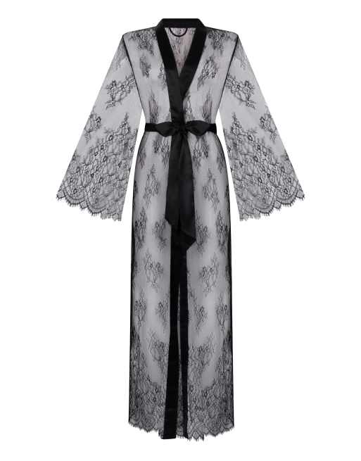 Hunkemöller – Langer Kimono aus Spitze in Schwarz, 4 von 4