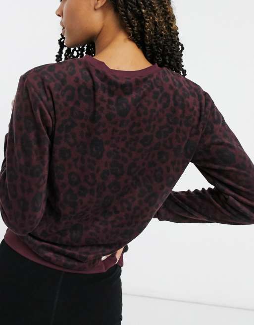 Hunkemoller - Loungebroek van microfleece in luipaardprint in wijnrood, 2 van 4
