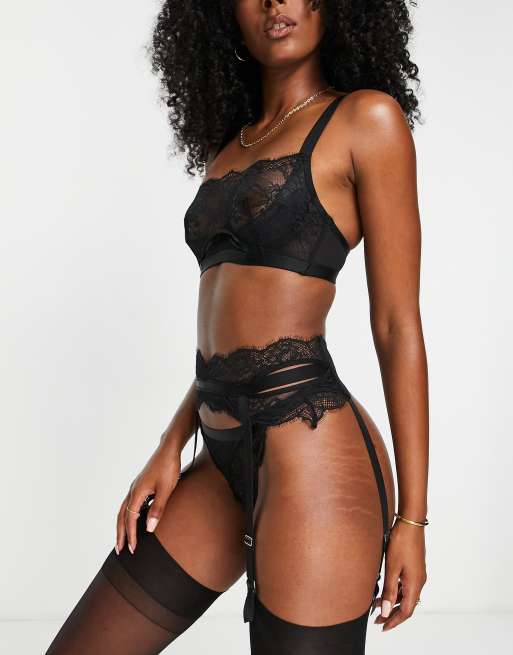 Hunkemoller Madelyn lace garter belt in black