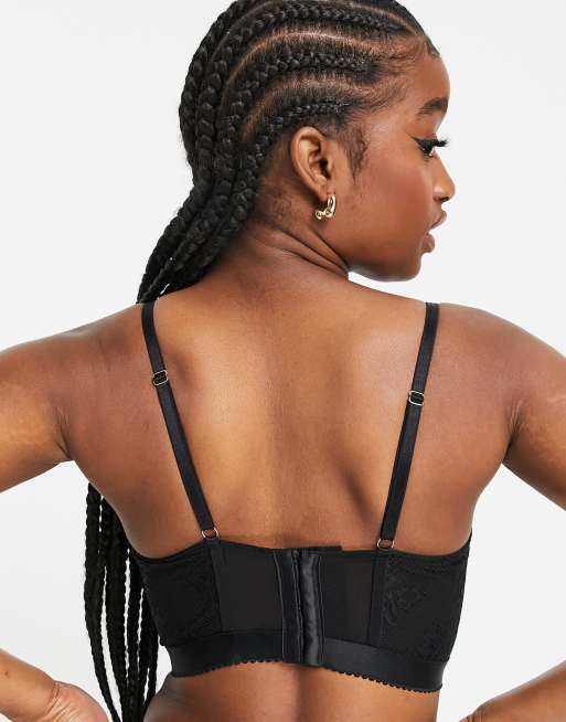 Hunkemöller Malika padded longline mesh and lace bralette in black, 2 of 4