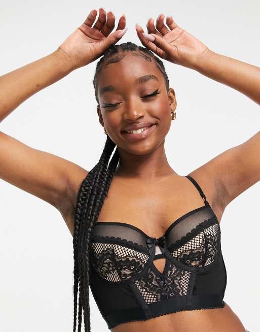 Hunkemoller - Malika - Polstret longline bralette i sort mesh og blondestof, 4 af 4