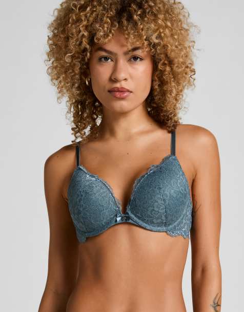 Hunkemoller Marine padded push-up underwired bra in blue - view 1
