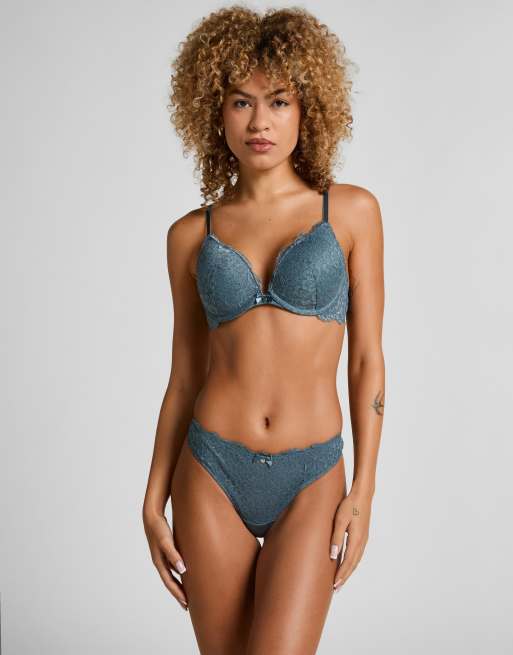 Hunkemoller Marine padded push-up underwired bra in blue, 2 of 4