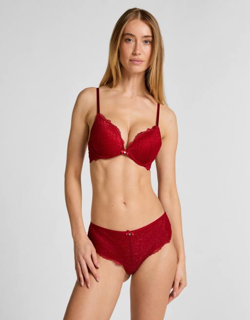 Hunkemoller Marine padded push-up underwired bra in red, 3 of 5