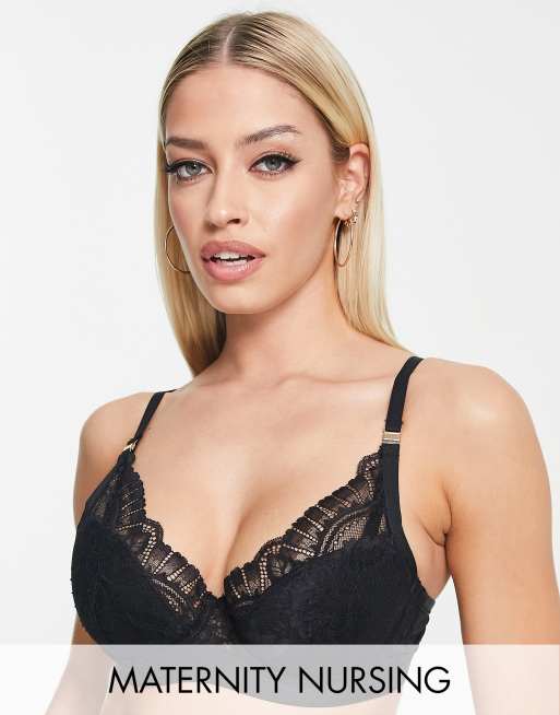 Hunkemoller Maternity Adelaide lace nursing padded plunge bra in black