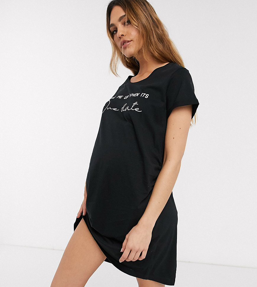Hunkemoller Maternity - Sort natkjole med Due Date-print