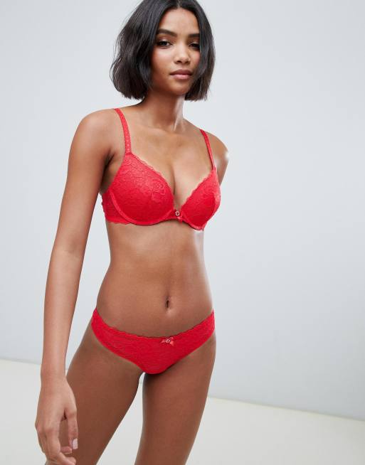 Hunkemoller Maya Lace thong in red ASOS