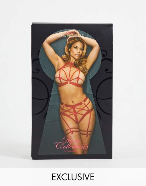 Hunkemöller – Minx – Czerwona braletka o fasonie uprzęży z paseczkami i kokardkami