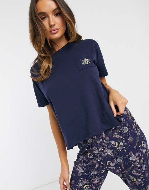 Hunkemoller – Moonchild – Pyjama-Oberteil aus Jersey in Marine