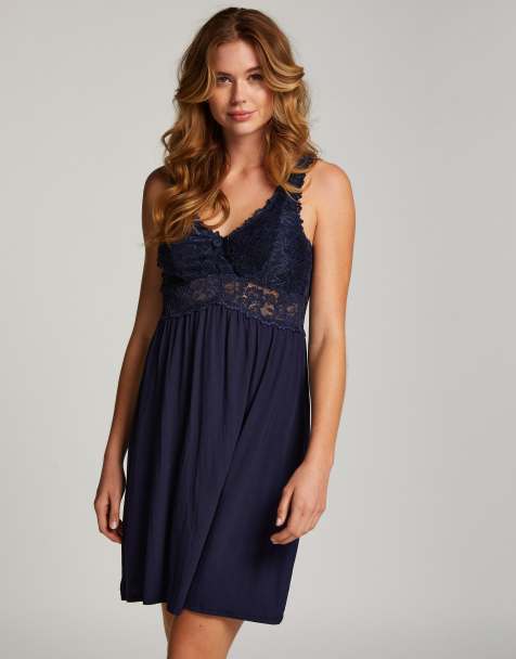 Hunkemöller - Nora - Kanten slipdress in blauw - view 1