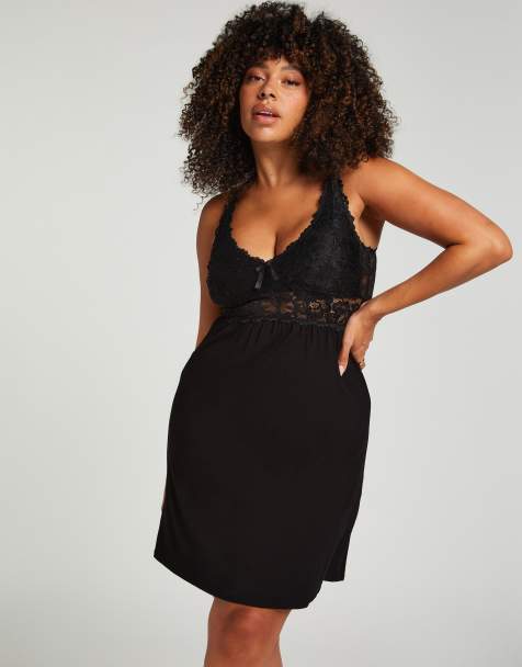 Hunkemoller Nora lace slip dress in black - view 1