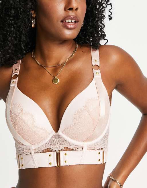 Hunkemoller - Occult - Reggiseno push-up imbottito rosa con spalline in ecopelle PU e dettagli in metallo