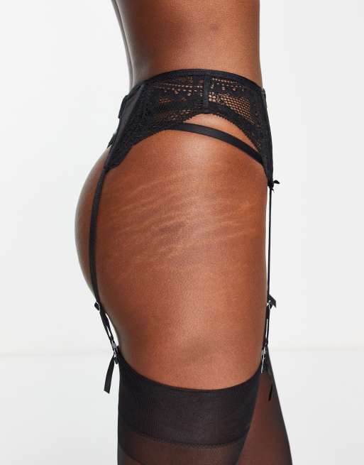 Hunkemoller Oceana lace suspender belt in black, 4 of 4