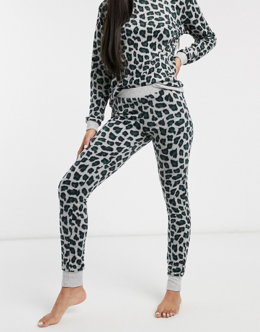 Hunkemoller - Pantaloni del pigiama in micropile grigi con stampa leopardata-Grigio