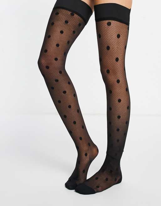 Hunkemoller Polka Dot Hold Up Stockings In Black Asos