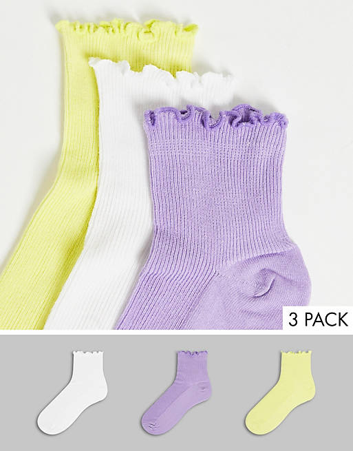 Hunkemoller POP 3 pack cotton socks in white lilac and yellow