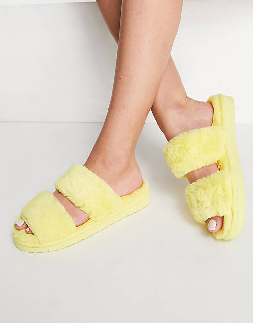 Hunkemoller POP eco fluffy slippers in yellow