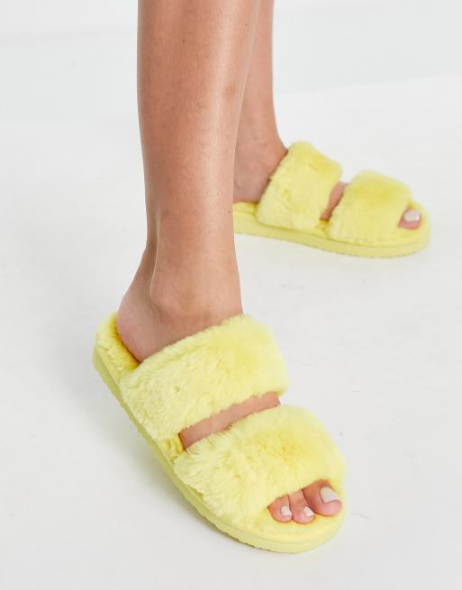 Hunkemoller - P.O.P. - Pluizige pantoffels in geel - YELLOW, 3 van 4
