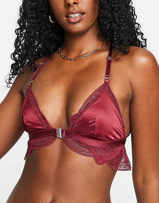 Hunkemoller Rebecca front fastening lace trim triangle bralet in red