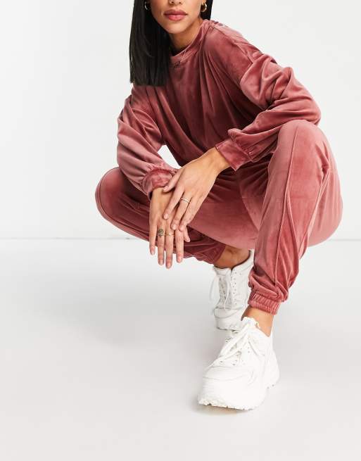 Hunkemoller ribbed velour joggers in rosewood, 2 of 4