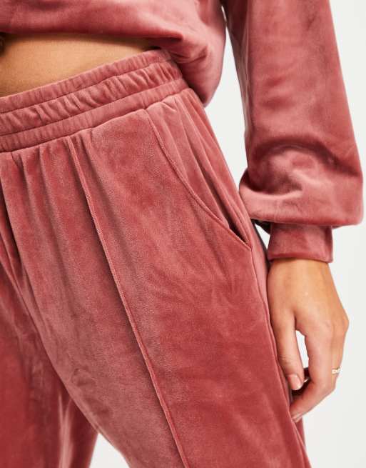 Hunkemoller ribbed velour trackies in rosewood, 4 of 4