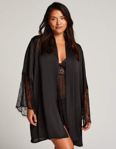 Hunkemoller Satin kimono in black - view 1