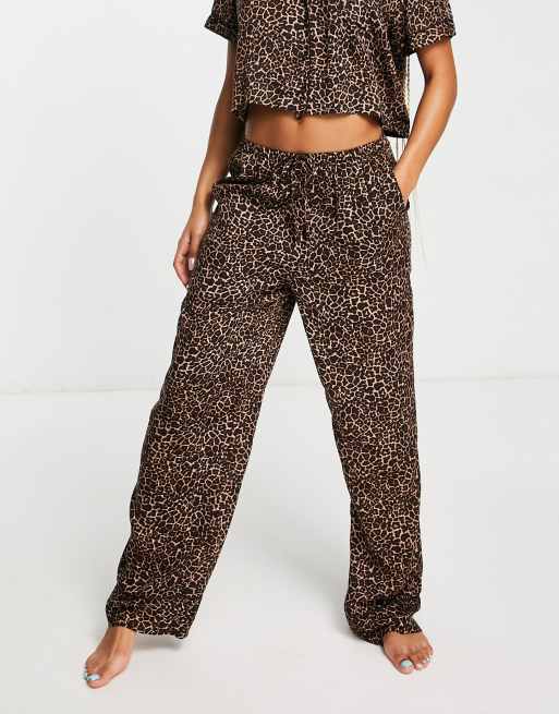 Satin Leopard Print Wide Leg Pants