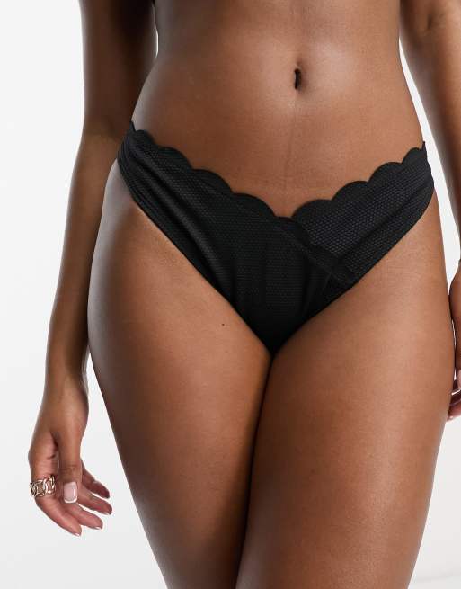 Hunkemoller scallop high leg bikini bottoms in black
