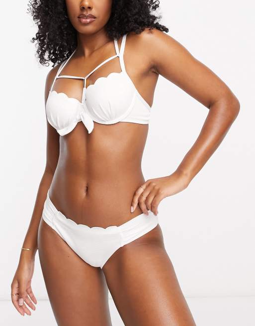 Hunkemoller scallop padded bikini top in white | ASOS