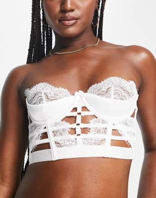 Hunkemoller Seraphina Non Padded Lace Corset Bra With Strappy Longline Detail In White