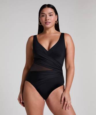 Hunkemöller - Shaping-Badeanzug in Schwarz aus Shell-Netzstoff