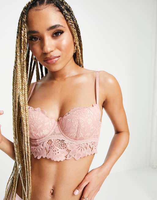Hunkemoller – Shiloh – Koronkowy usztywniany biustonosz o wydłużonym fasonie w kolorze różowym