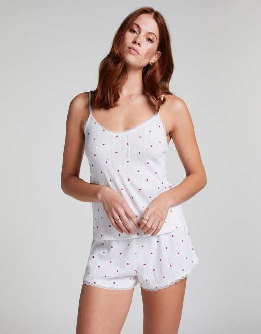Hunkemoller - Short de pyjama en maille pointelle - Blanc