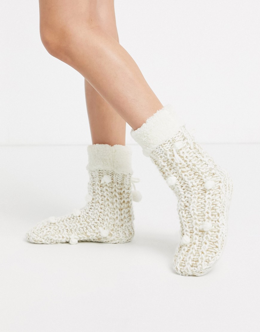 Hunkemoller short slipper sock boot in cream-White