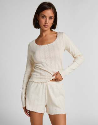 Hunkemoller - Shorts aus Pointelle in Weiß Weiß L