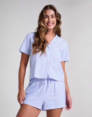 Hunkemöller - Shorts aus Seersucker in Blau