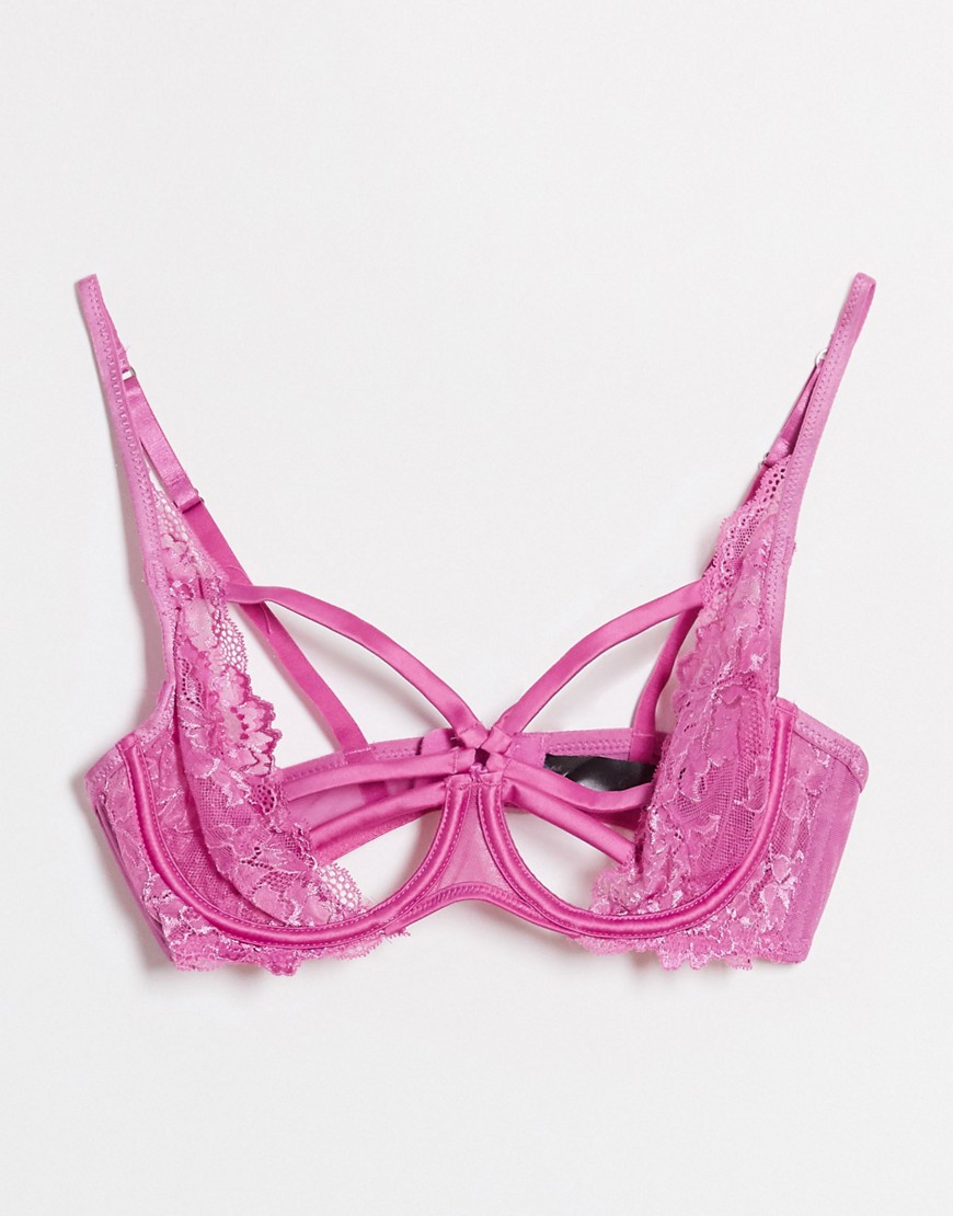 Hunkemoller Sosha strappy lace underwired bra in pink