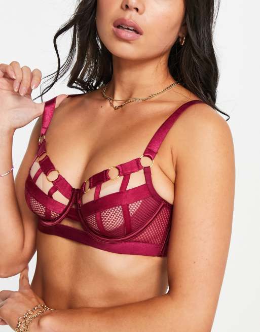 Hunkemoller Sting Strappy Mesh Bra With Hardware Detail In Red for Women