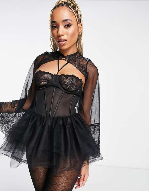 Hunkemöller – Svart korsetter med tyllkjol av mesh