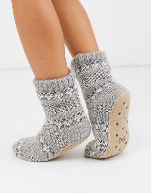 Hunkemoller – Szare kapcie botki z lureksu ze wzorem fair isle