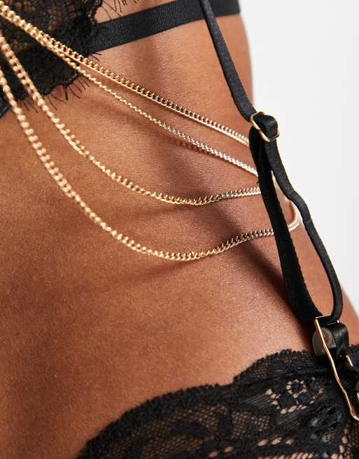 Hunkemöller Occult Pu And Lace Suspender Belt With Hardware Detail in Black