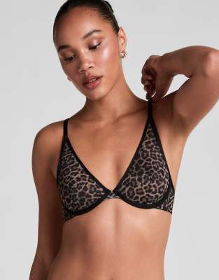 Hunkemöller - Tara - Unwattierter Bügel-BH in Schwarz mit Leopardenmuster