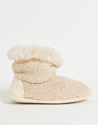 Hunkemoller teddy bootie slipper in oatmeal - ASOS Price Checker