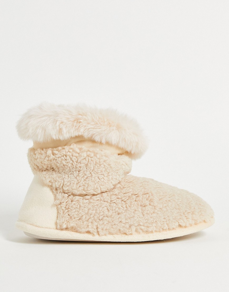 teddy bootie slipper in oatmeal-White
