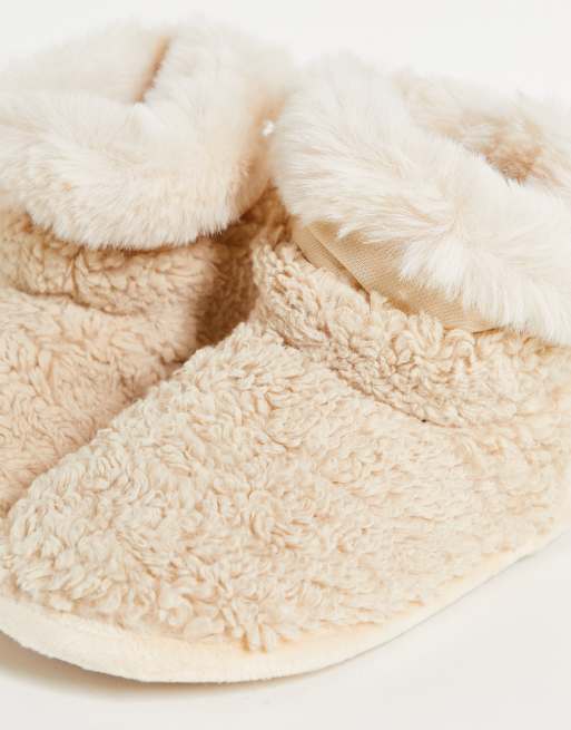 omringen veronderstellen Puno Hunkemoller teddy bootie slipper in oatmeal | ASOS