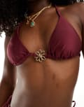 [Hunkemoller] Hunkemoller triangle bikini top with flower detail in brown S BROWN